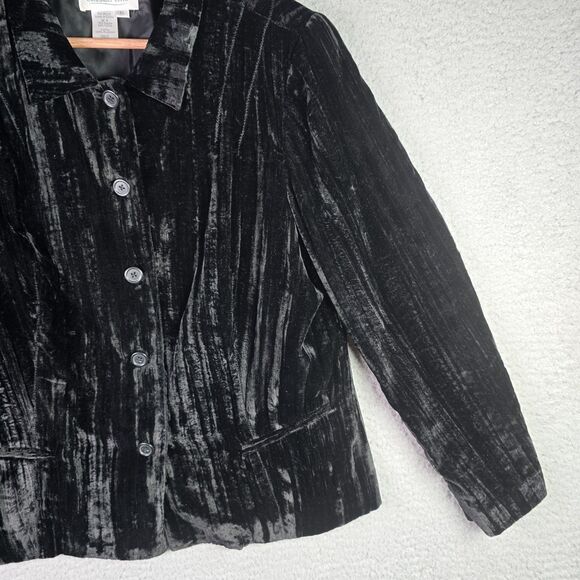 Coldwater Creek Black Velvet Jacket Lined Button Front Classic Petite Large - Picture 7 of 16